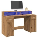 vidaXL Birou cu lumini LED stejar artizanal 140x55x91cm lemn prelucrat vidaXL Birou cu lumini LED stejar artizanal 140x55x91cm lemn prelucrat