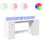 vidaXL Birou cu lumini LED, alb, 160x55x91 cm, lemn prelucrat vidaXL Birou cu lumini LED, alb, 160x55x91 cm, lemn prelucrat