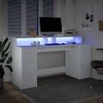vidaXL Birou cu lumini LED, alb, 160x55x91 cm, lemn prelucrat vidaXL Birou cu lumini LED, alb, 160x55x91 cm, lemn prelucrat