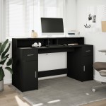 vidaXL Birou cu lumini LED, negru, 160x55x91 cm, lemn prelucrat