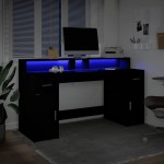 vidaXL Birou cu lumini LED, negru, 160x55x91 cm, lemn prelucrat