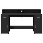 vidaXL Birou cu lumini LED, negru, 160x55x91 cm, lemn prelucrat