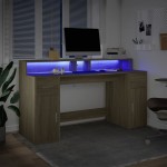 vidaXL Birou cu lumini LED stejar sonoma, 160x55x91 cm, lemn prelucrat vidaXL Birou cu lumini LED stejar sonoma, 160x55x91 cm, lemn prelucrat