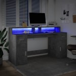 vidaXL Birou cu lumini LED, gri beton, 160x55x91 cm, lemn prelucrat vidaXL Birou cu lumini LED, gri beton, 160x55x91 cm, lemn prelucrat