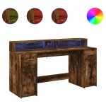 vidaXL Birou cu lumini LED stejar fumuriu 160x55x91 cm lemn prelucrat
