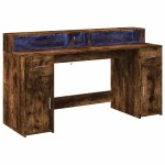 vidaXL Birou cu lumini LED stejar fumuriu 160x55x91 cm lemn prelucrat