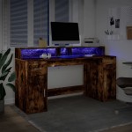 vidaXL Birou cu lumini LED stejar fumuriu 160x55x91 cm lemn prelucrat
