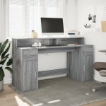 vidaXL Birou cu lumini LED, gri sonoma, 160x55x91 cm, lemn prelucrat