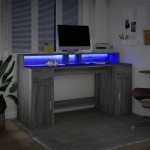 vidaXL Birou cu lumini LED, gri sonoma, 160x55x91 cm, lemn prelucrat