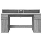 vidaXL Birou cu lumini LED, gri sonoma, 160x55x91 cm, lemn prelucrat