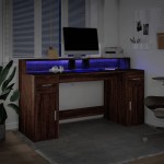 vidaXL Birou cu lumini LED, stejar maro, 160x55x91 cm, lemn prelucrat