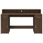 vidaXL Birou cu lumini LED, stejar maro, 160x55x91 cm, lemn prelucrat
