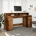 vidaXL Birou cu lumini LED, lemn vechi, 160x55x91 cm, lemn prelucrat