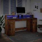 vidaXL Birou cu lumini LED, lemn vechi, 160x55x91 cm, lemn prelucrat