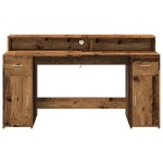 vidaXL Birou cu lumini LED, lemn vechi, 160x55x91 cm, lemn prelucrat