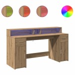 vidaXL Birou cu lumini LED stejar artizanal 160x55x91cm lemn prelucrat vidaXL Birou cu lumini LED stejar artizanal 160x55x91cm lemn prelucrat