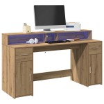 vidaXL Birou cu lumini LED stejar artizanal 160x55x91cm lemn prelucrat vidaXL Birou cu lumini LED stejar artizanal 160x55x91cm lemn prelucrat