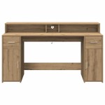 vidaXL Birou cu lumini LED stejar artizanal 160x55x91cm lemn prelucrat vidaXL Birou cu lumini LED stejar artizanal 160x55x91cm lemn prelucrat