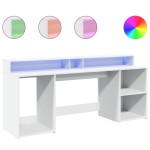 vidaXL Birou cu lumini LED, alb, 200x55x91 cm, lemn prelucrat vidaXL Birou cu lumini LED, alb, 200x55x91 cm, lemn prelucrat