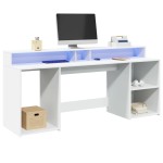 vidaXL Birou cu lumini LED, alb, 200x55x91 cm, lemn prelucrat vidaXL Birou cu lumini LED, alb, 200x55x91 cm, lemn prelucrat
