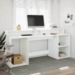 vidaXL Birou cu lumini LED, alb, 200x55x91 cm, lemn prelucrat vidaXL Birou cu lumini LED, alb, 200x55x91 cm, lemn prelucrat