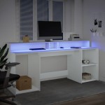 vidaXL Birou cu lumini LED, alb, 200x55x91 cm, lemn prelucrat vidaXL Birou cu lumini LED, alb, 200x55x91 cm, lemn prelucrat