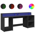 vidaXL Birou cu lumini LED, negru, 200x55x91 cm, lemn prelucrat vidaXL Birou cu lumini LED, negru, 200x55x91 cm, lemn prelucrat