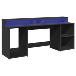 vidaXL Birou cu lumini LED, negru, 200x55x91 cm, lemn prelucrat vidaXL Birou cu lumini LED, negru, 200x55x91 cm, lemn prelucrat