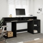 vidaXL Birou cu lumini LED, negru, 200x55x91 cm, lemn prelucrat vidaXL Birou cu lumini LED, negru, 200x55x91 cm, lemn prelucrat
