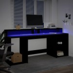 vidaXL Birou cu lumini LED, negru, 200x55x91 cm, lemn prelucrat vidaXL Birou cu lumini LED, negru, 200x55x91 cm, lemn prelucrat