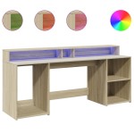 vidaXL Birou cu lumini LED stejar sonoma, 200x55x91 cm, lemn prelucrat vidaXL Birou cu lumini LED stejar sonoma, 200x55x91 cm, lemn prelucrat