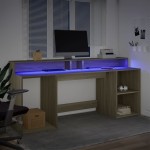 vidaXL Birou cu lumini LED stejar sonoma, 200x55x91 cm, lemn prelucrat vidaXL Birou cu lumini LED stejar sonoma, 200x55x91 cm, lemn prelucrat