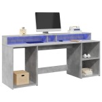 vidaXL Birou cu lumini LED, gri beton, 200x55x91 cm, lemn prelucrat vidaXL Birou cu lumini LED, gri beton, 200x55x91 cm, lemn prelucrat