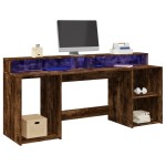 vidaXL Birou cu lumini LED stejar fumuriu 200x55x91 cm lemn prelucrat vidaXL Birou cu lumini LED stejar fumuriu 200x55x91 cm lemn prelucrat