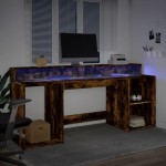 vidaXL Birou cu lumini LED stejar fumuriu 200x55x91 cm lemn prelucrat vidaXL Birou cu lumini LED stejar fumuriu 200x55x91 cm lemn prelucrat