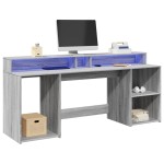 vidaXL Birou cu lumini LED, gri sonoma, 200x55x91 cm, lemn prelucrat vidaXL Birou cu lumini LED, gri sonoma, 200x55x91 cm, lemn prelucrat