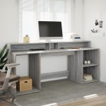vidaXL Birou cu lumini LED, gri sonoma, 200x55x91 cm, lemn prelucrat vidaXL Birou cu lumini LED, gri sonoma, 200x55x91 cm, lemn prelucrat