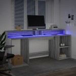 vidaXL Birou cu lumini LED, gri sonoma, 200x55x91 cm, lemn prelucrat vidaXL Birou cu lumini LED, gri sonoma, 200x55x91 cm, lemn prelucrat