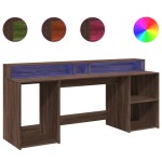 vidaXL Birou cu lumini LED, stejar maro, 200x55x91 cm, lemn prelucrat vidaXL Birou cu lumini LED, stejar maro, 200x55x91 cm, lemn prelucrat
