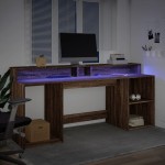 vidaXL Birou cu lumini LED, stejar maro, 200x55x91 cm, lemn prelucrat vidaXL Birou cu lumini LED, stejar maro, 200x55x91 cm, lemn prelucrat
