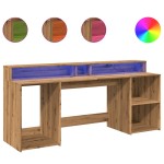 vidaXL Birou cu lumini LED stejar artizanal 200x55x91cm lemn prelucrat vidaXL Birou cu lumini LED stejar artizanal 200x55x91cm lemn prelucrat