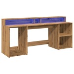 vidaXL Birou cu lumini LED stejar artizanal 200x55x91cm lemn prelucrat vidaXL Birou cu lumini LED stejar artizanal 200x55x91cm lemn prelucrat