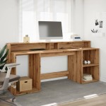 vidaXL Birou cu lumini LED stejar artizanal 200x55x91cm lemn prelucrat vidaXL Birou cu lumini LED stejar artizanal 200x55x91cm lemn prelucrat