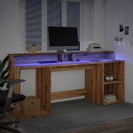 vidaXL Birou cu lumini LED stejar artizanal 200x55x91cm lemn prelucrat vidaXL Birou cu lumini LED stejar artizanal 200x55x91cm lemn prelucrat