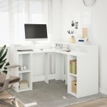vidaXL Birou cu lumini LED, alb, 130x130x91 cm, lemn prelucrat vidaXL Birou cu lumini LED, alb, 130x130x91 cm, lemn prelucrat