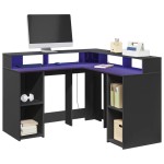 vidaXL Birou cu lumini LED, negru, 130x130x91 cm, lemn prelucrat vidaXL Birou cu lumini LED, negru, 130x130x91 cm, lemn prelucrat