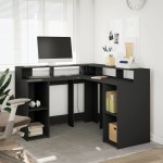 vidaXL Birou cu lumini LED, negru, 130x130x91 cm, lemn prelucrat vidaXL Birou cu lumini LED, negru, 130x130x91 cm, lemn prelucrat