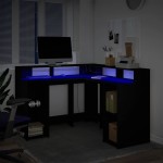 vidaXL Birou cu lumini LED, negru, 130x130x91 cm, lemn prelucrat vidaXL Birou cu lumini LED, negru, 130x130x91 cm, lemn prelucrat