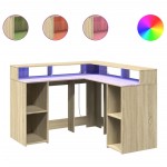 vidaXL Birou cu lumini LED stejar sonoma 130x130x91 cm, lemn prelucrat vidaXL Birou cu lumini LED stejar sonoma 130x130x91 cm, lemn prelucrat