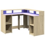 vidaXL Birou cu lumini LED stejar sonoma 130x130x91 cm, lemn prelucrat vidaXL Birou cu lumini LED stejar sonoma 130x130x91 cm, lemn prelucrat
